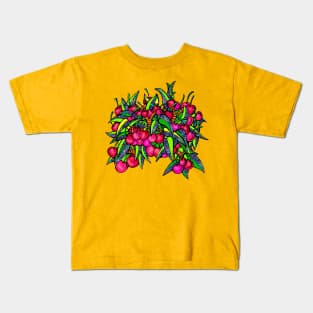 Bunch of Plump Ripe Cherries with Flower Leaves Kids T-Shirt